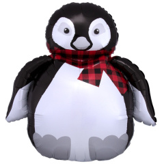 А Шар (28"/71 см) Фигура, Пингвин в клетчатом шарфе, 1 шт. в уп.